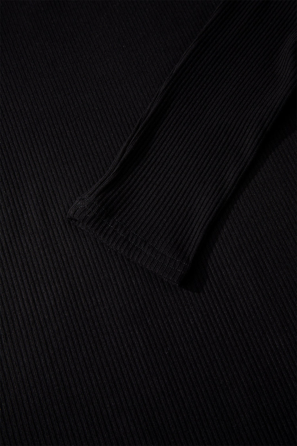 Black Ribbed Long Sleeve Crew Neck Solid Color Bodysuit
