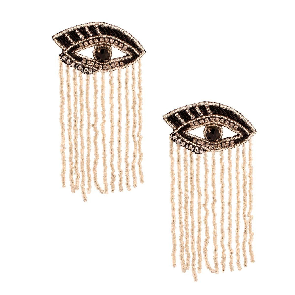 Eye Earrings with Silver Bead Fringe – Stylish Statement Jewelry