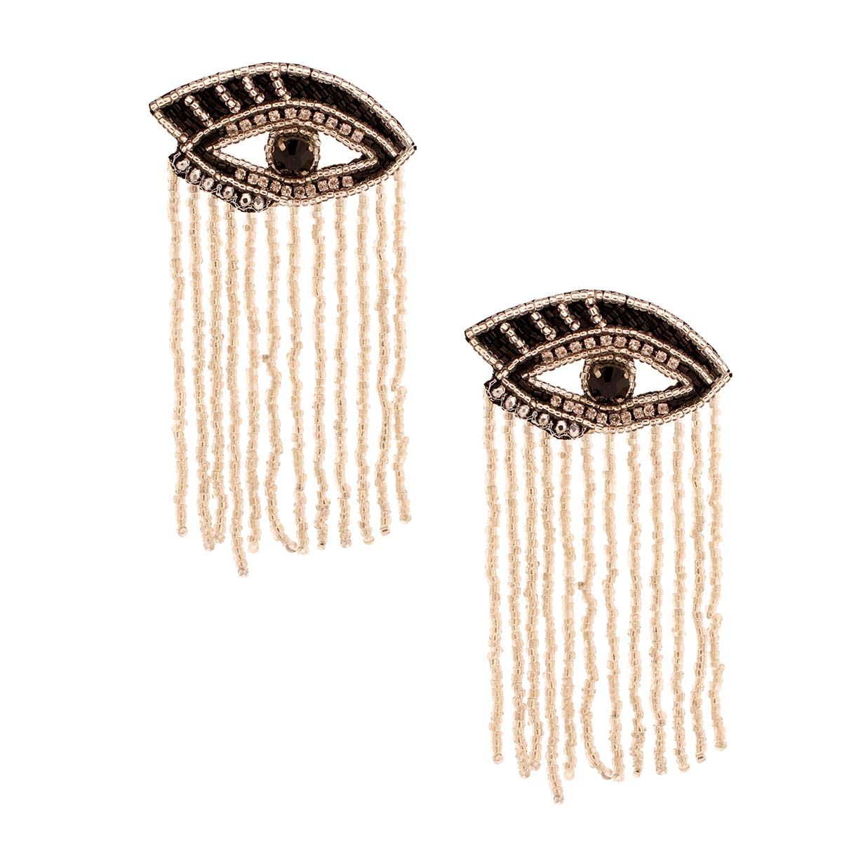 Eye Earrings with Silver Bead Fringe – Stylish Statement Jewelry