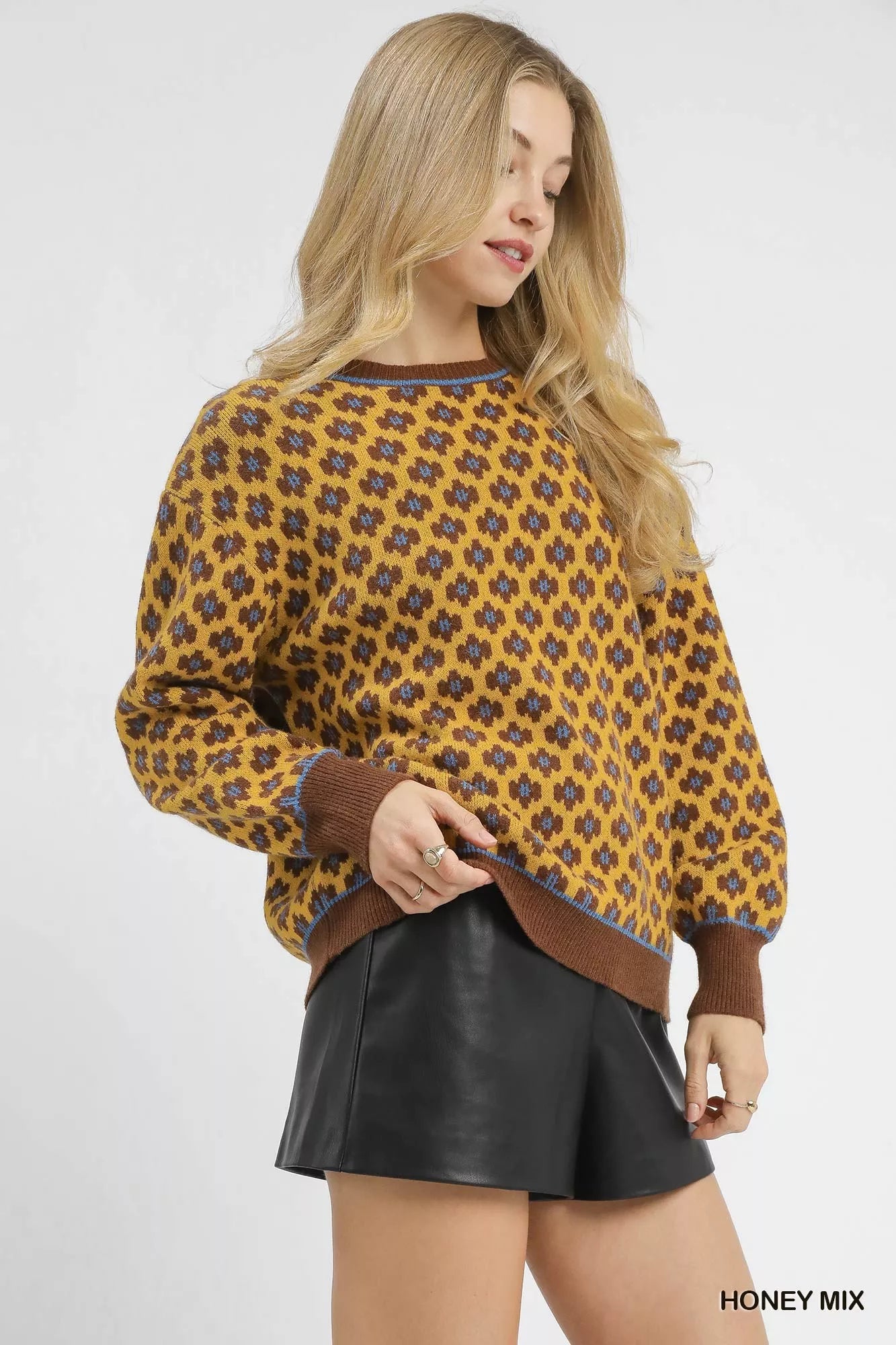 Abstract Print Crew Neck Sweater