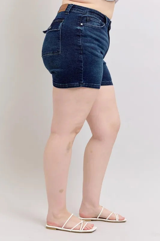 Full Size High Waist Back Flap Pocket Denim Shorts Plus Size