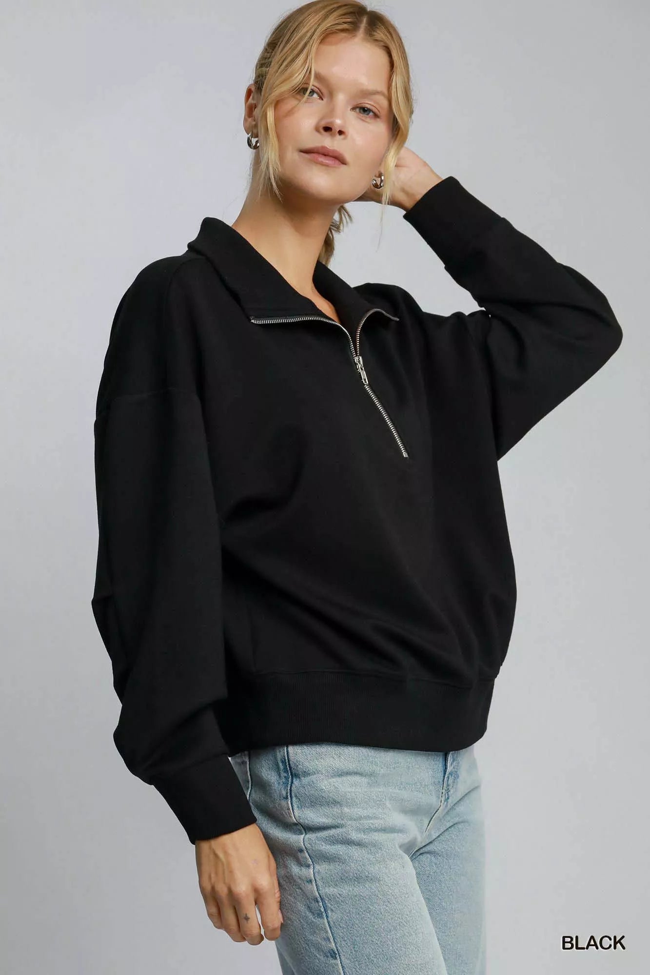 Half Zip Drop Shoulder Sweatshirt
