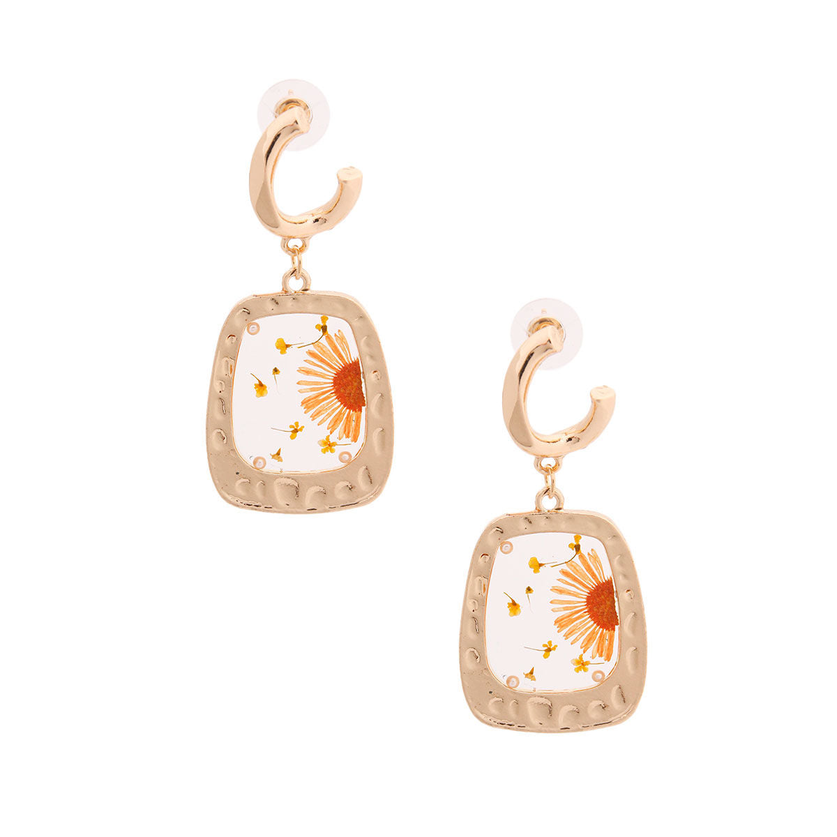 Gold Pressed Flower Earrings Stylish Statement Jewelry