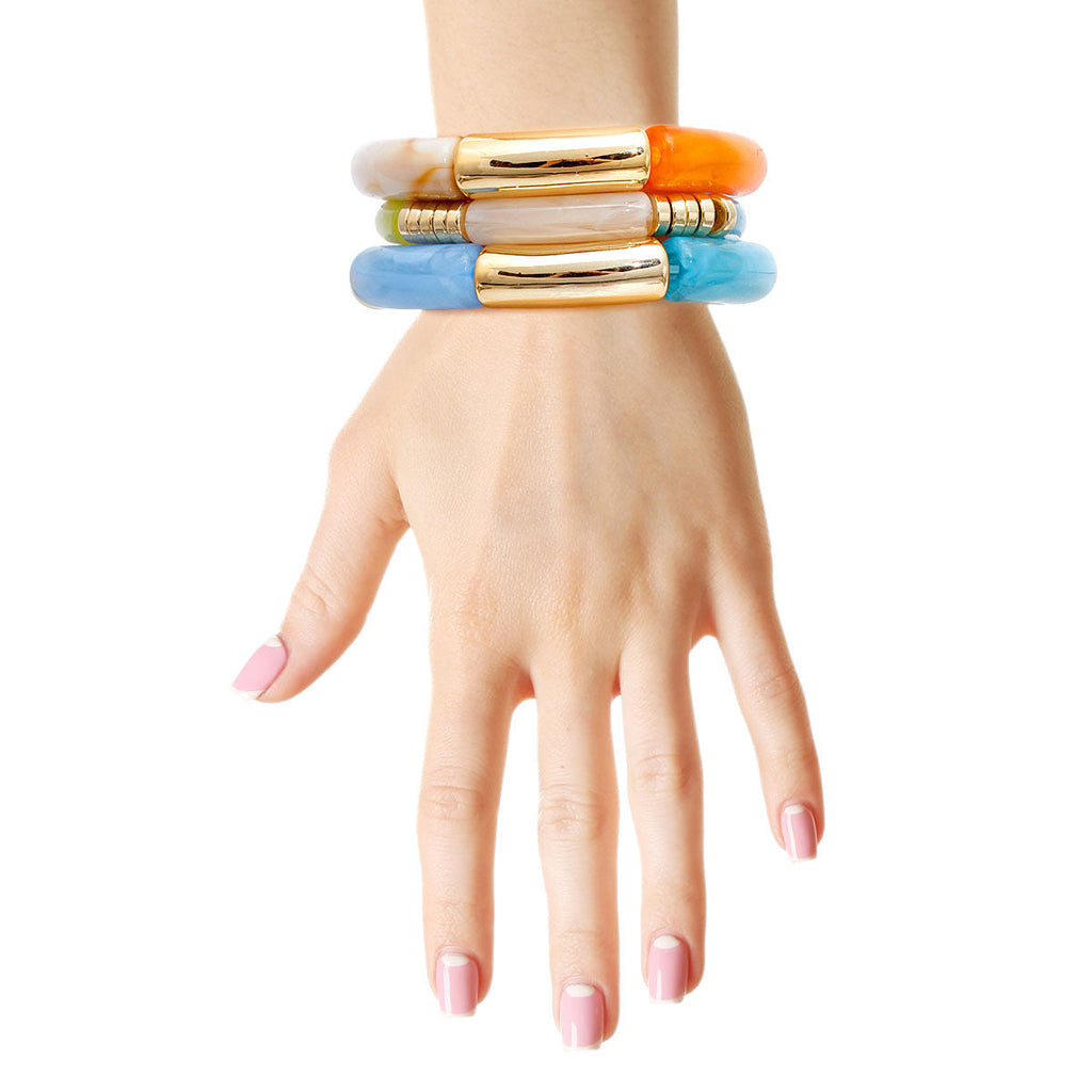 Stretch Bangle Set Multi Color Tube Stylish Statement Jewelry