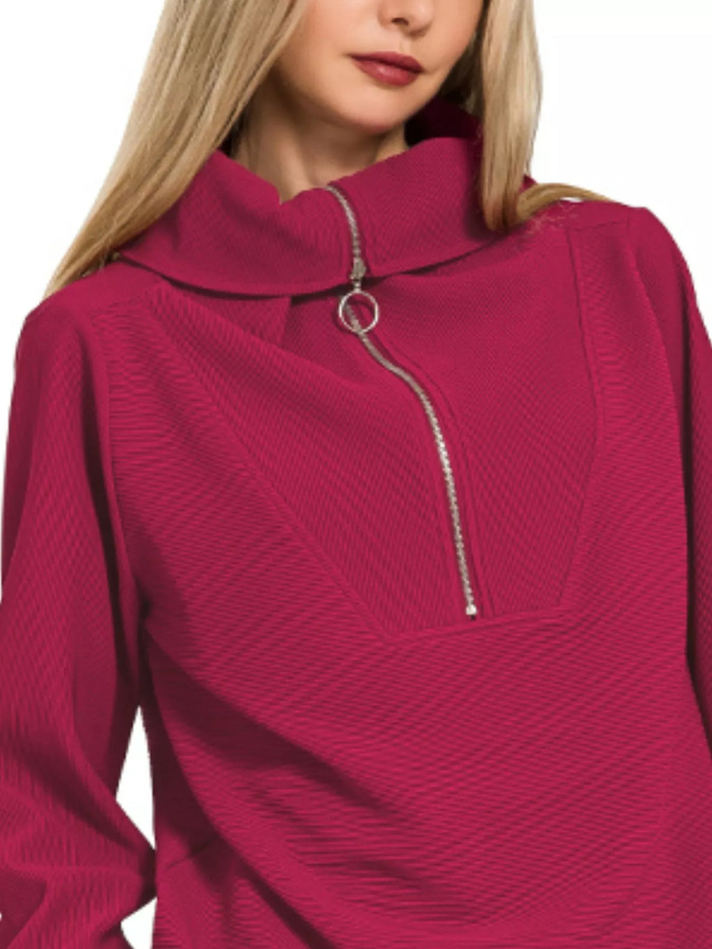 Ribbed High Neck Half Zip Pullover & Pants Set