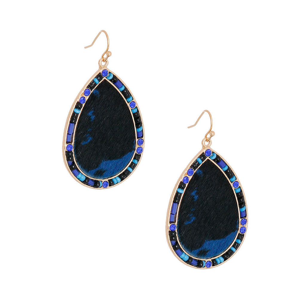 Bead Earrings Blue Genuine Leather Stylish Statement Jewelry