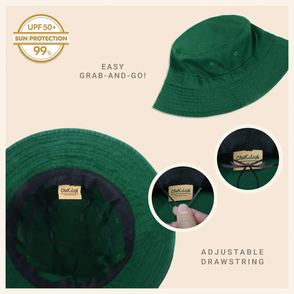 Canvas Bucket Hat - Washed Cotton Moldable Brim - UPF Sun Protection