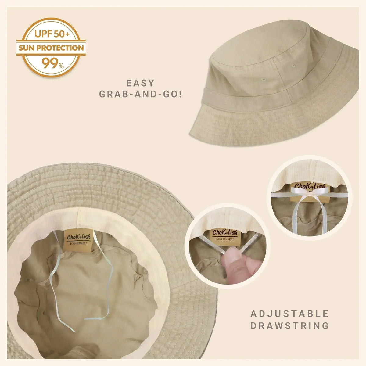 Canvas Bucket Hat - Washed Cotton Moldable Brim - UPF Sun Protection