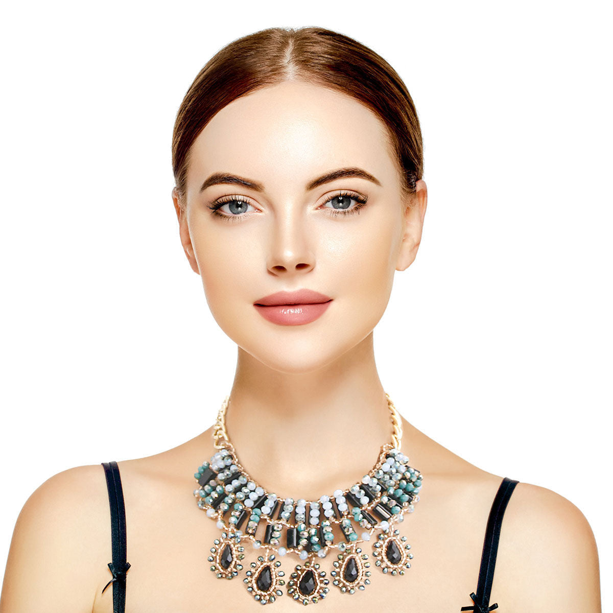 Statement Bead Collar Set in Black and Gold, Stylish Fashion Jewelry Accessory