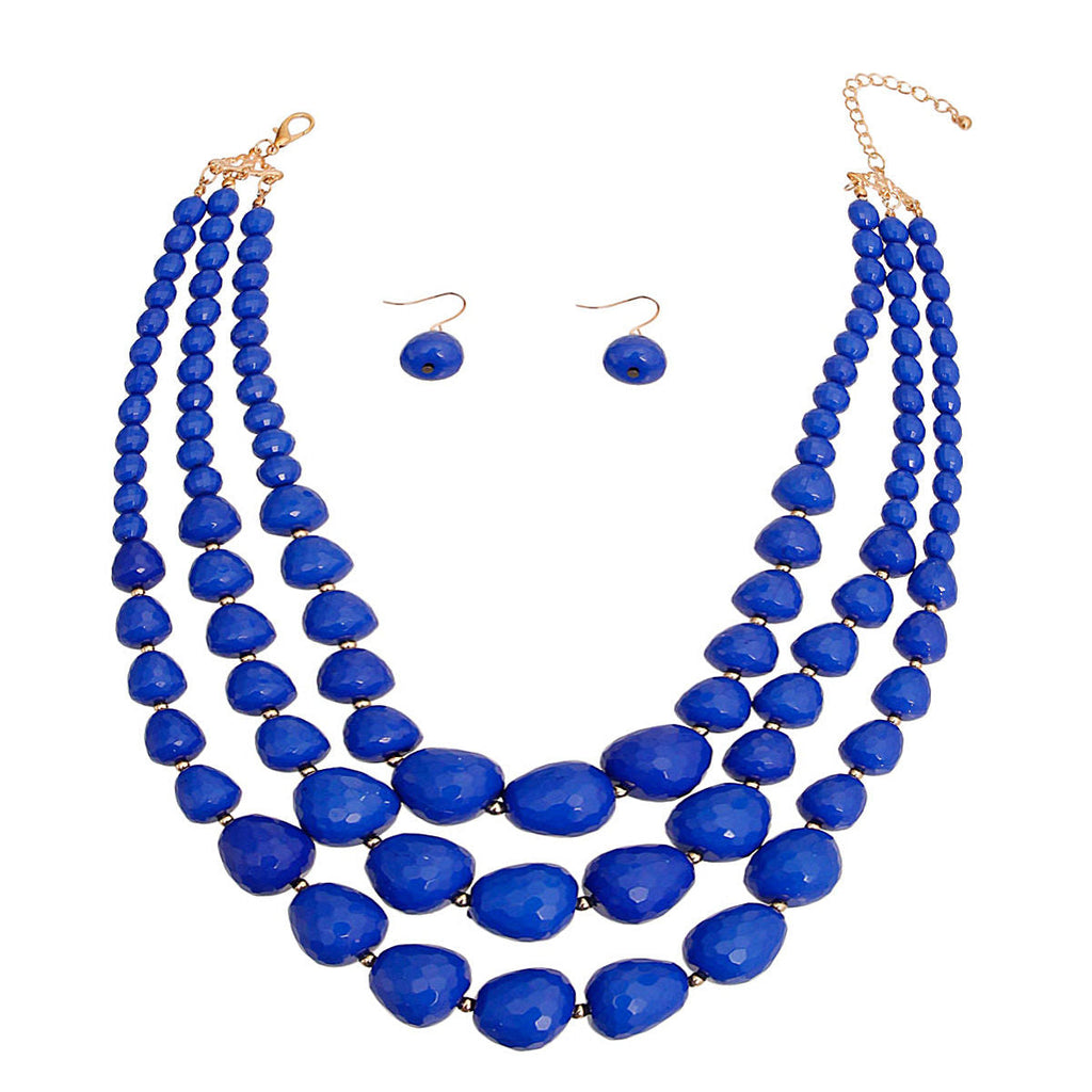 Cylinder Bead Necklace Blue Stylish Statement Jewelry Accessory