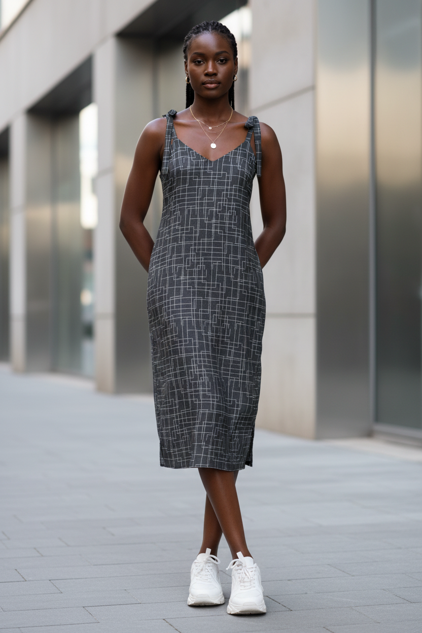 Architectural Silence Midi Dress – Limited Drop – Minimalist Brutalist Geometric Chiffon Slip