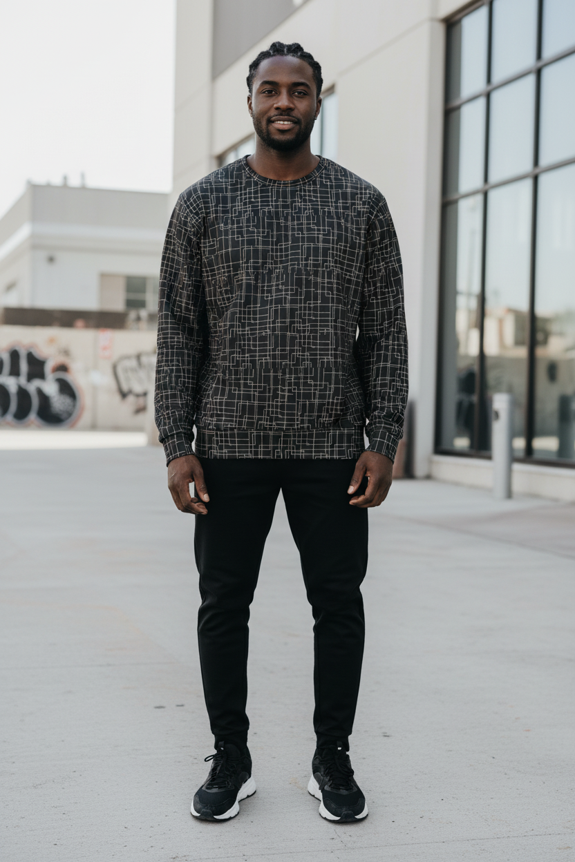 Architectural Silence Sweatshirt – Limited Drop – Minimalist Geometric All-Over Print