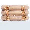 Wood Tube Stretch Bangle Set Brown Stylish Statement Jewelry