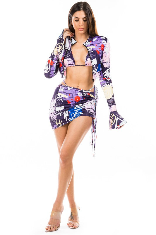 Swimsuit Set – Bikini, Zip Jacket & Skirt Cover-Up