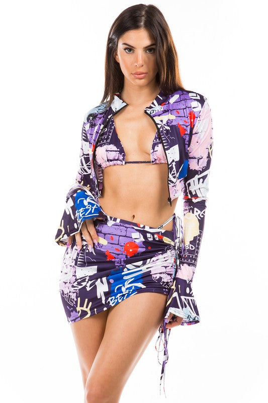 Swimsuit Set – Bikini, Zip Jacket & Skirt Cover-Up