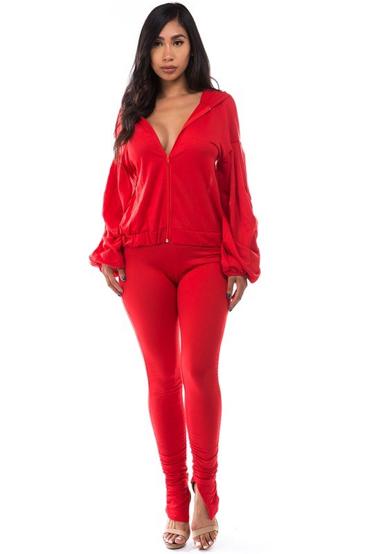 Red Lounge Set – Sexy Zip Up Jacket & Fitted Pants Set