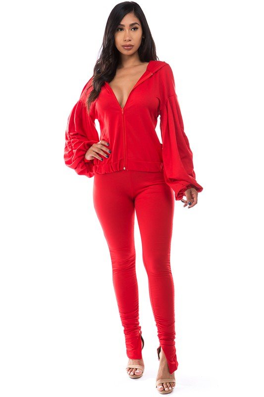 Red Lounge Set – Sexy Zip Up Jacket & Fitted Pants Set