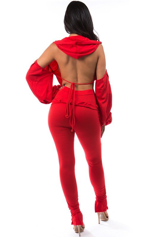 Red Lounge Set – Sexy Zip Up Jacket & Fitted Pants Set