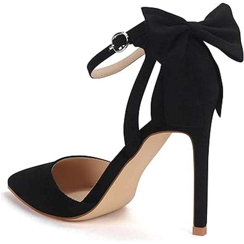 Carcuume Womens Size 8 Black Faux Suede Bow Tie Back 4" Heels Closed Toe Shoes
