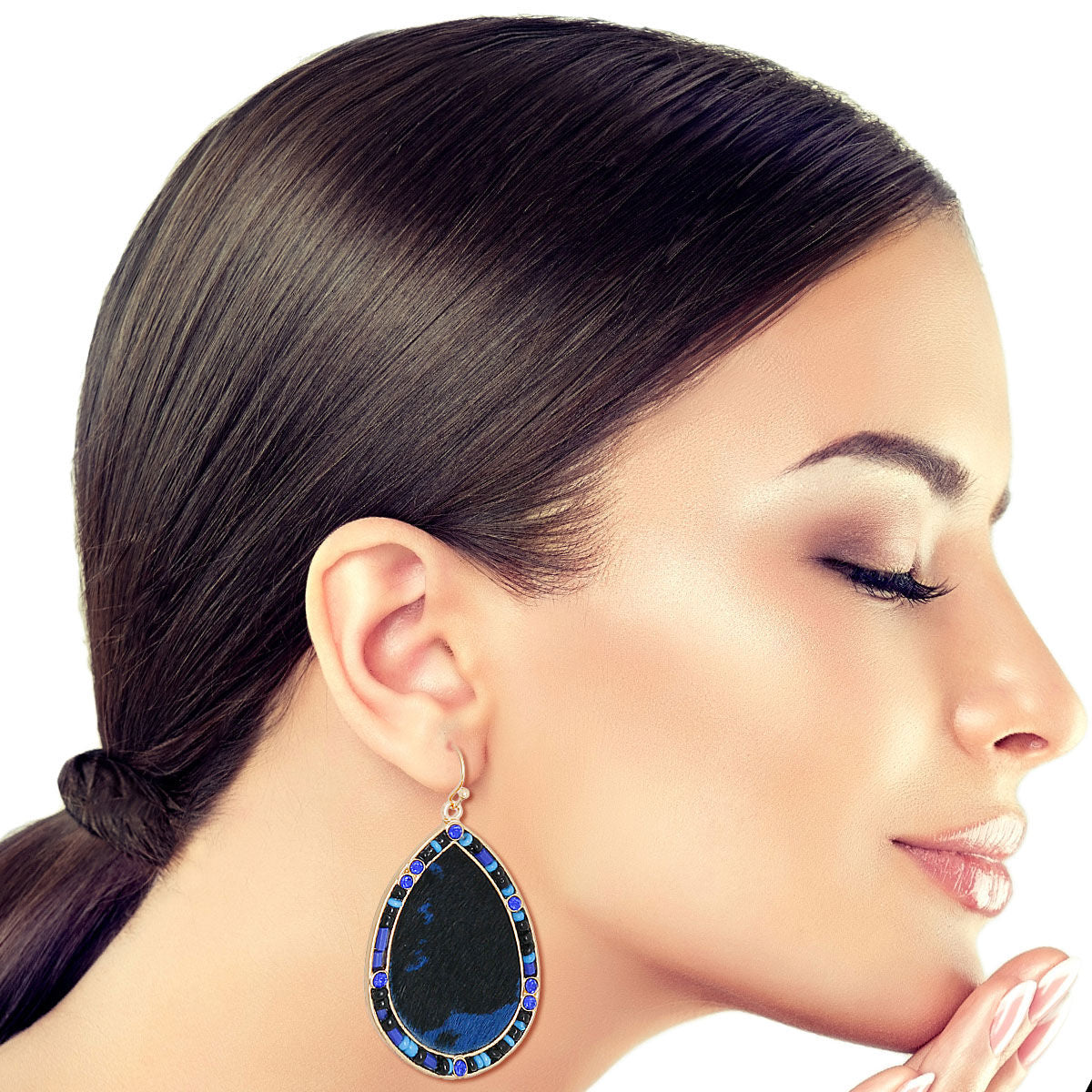 Bead Earrings Blue Genuine Leather Stylish Statement Jewelry