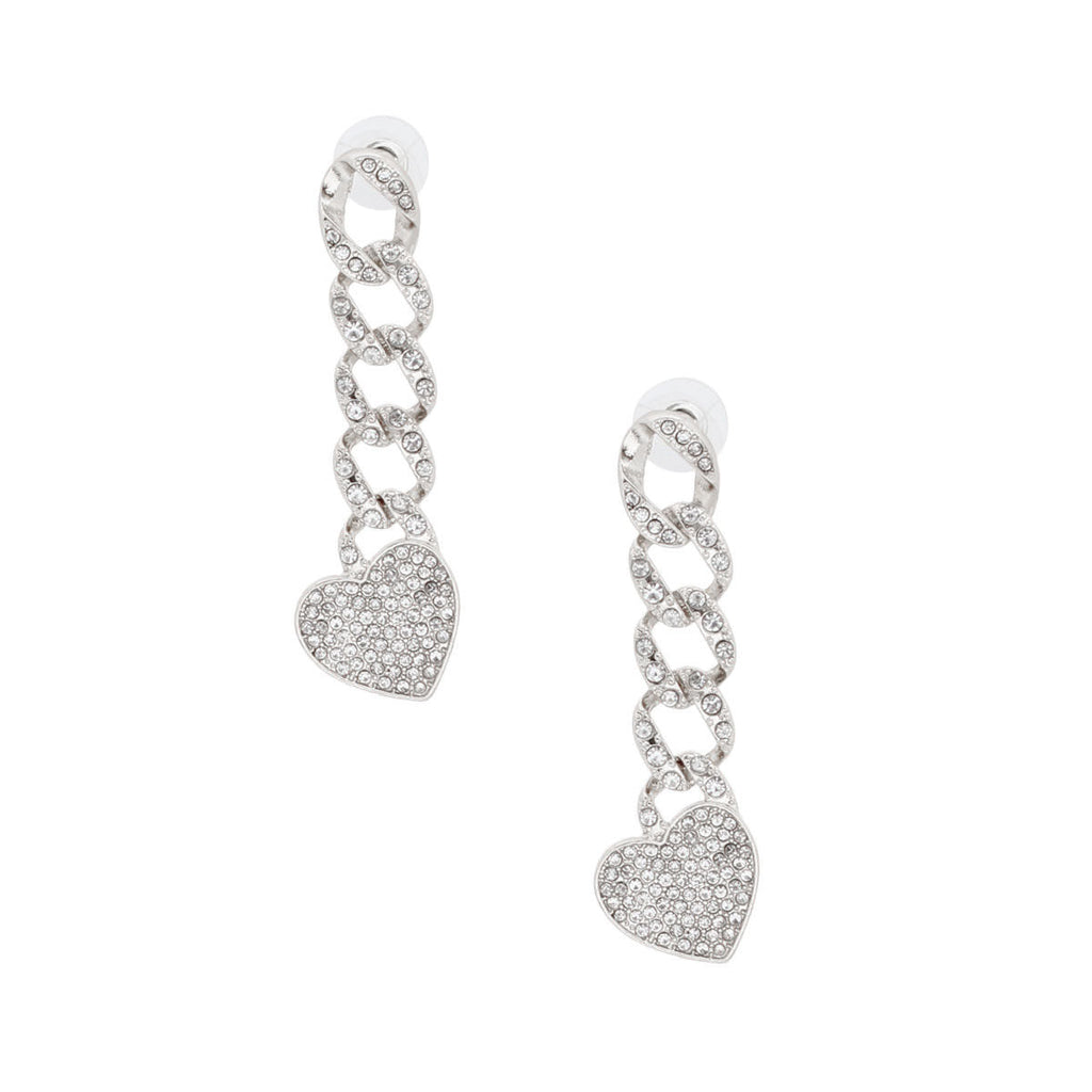 Chain Link Heart Earrings Silver Iced Trendy Statement Jewelry