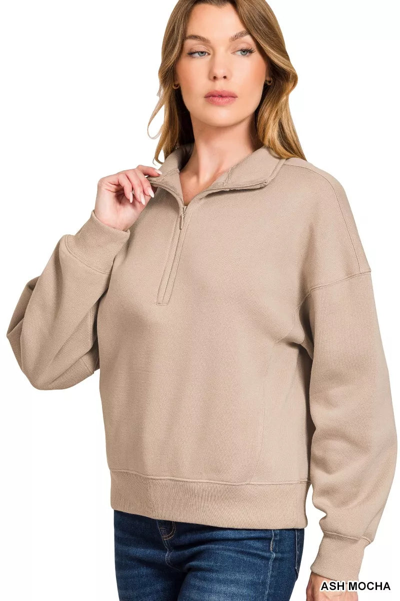 Fleece High Neck Half Zip Sweatshirt