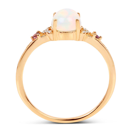 0.57 Carat Genuine Opal Ethiopian, Pink Tourmaline & White Diamond 14K Yellow Gold Ring