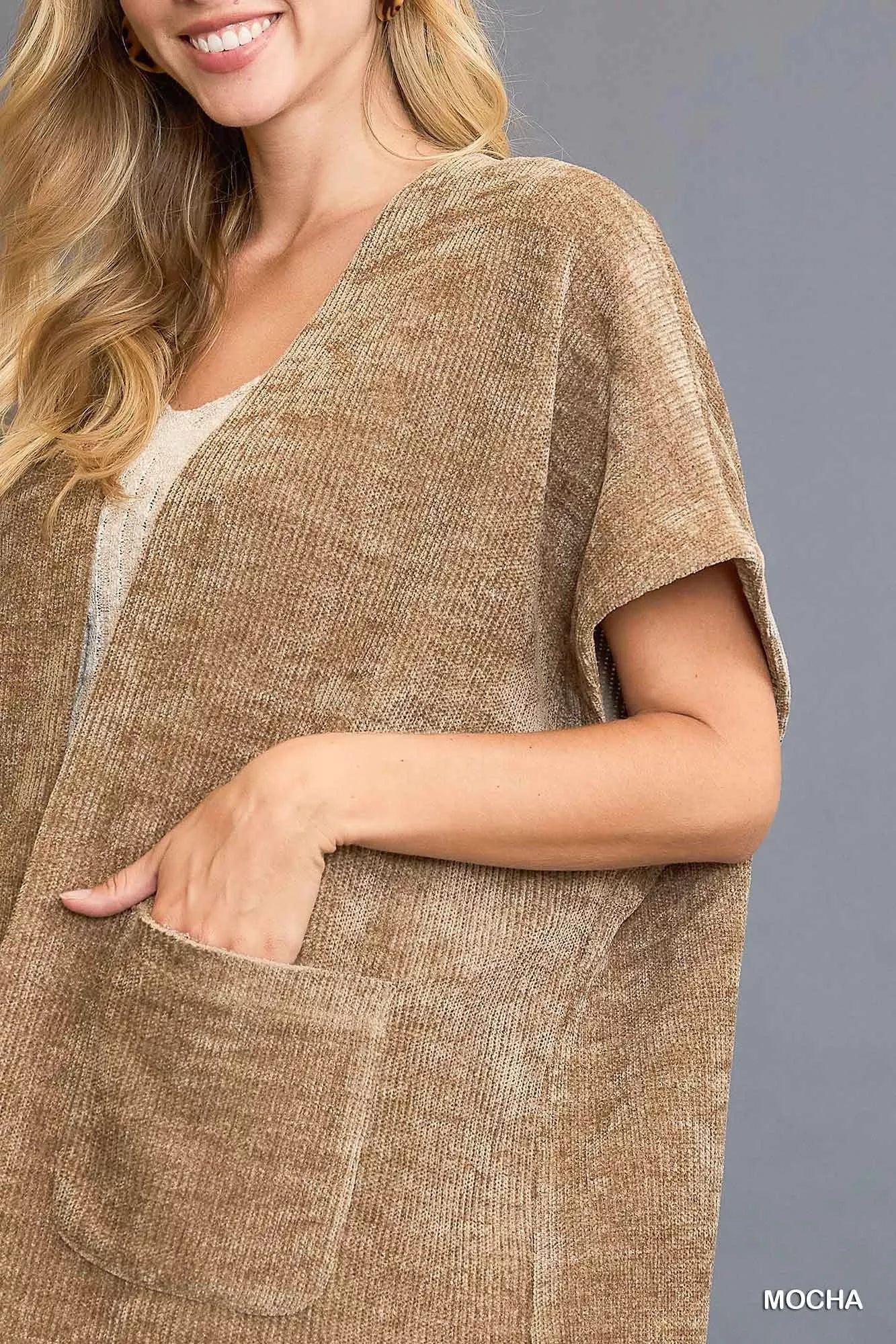 Open Front Knit Cardigan with Front Pockets