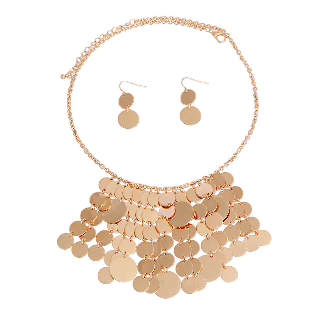 Linked Disc Statement Necklace Gold Trendy Chic Jewelry Accessory