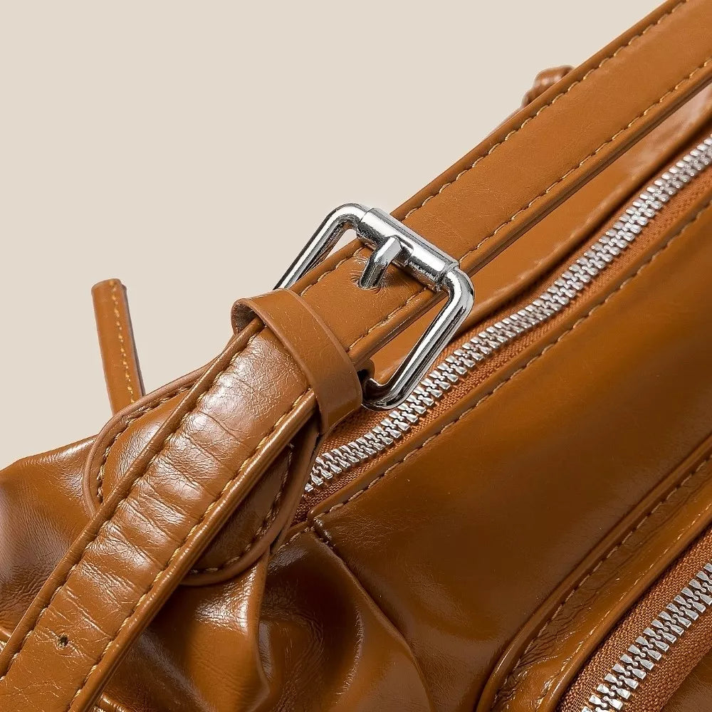 Glossy Faux Leather Multi Pocket Hand Bag