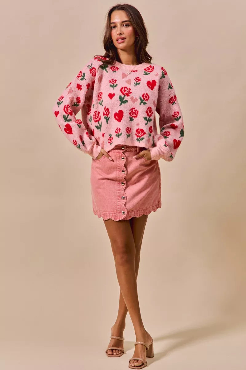 Vintage Wash Scallop Edge Denim Mini Skirt