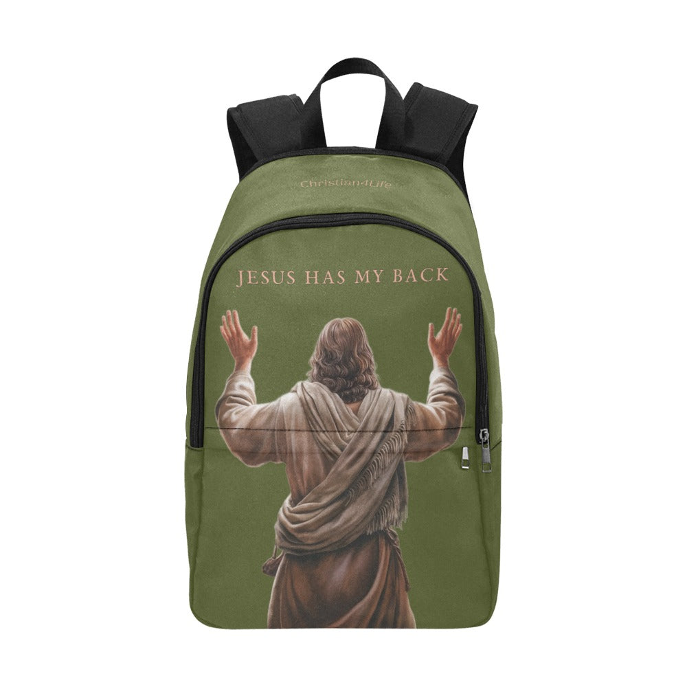 "Jesus Has My Back" Christian Backpack (Choose Green Shade)