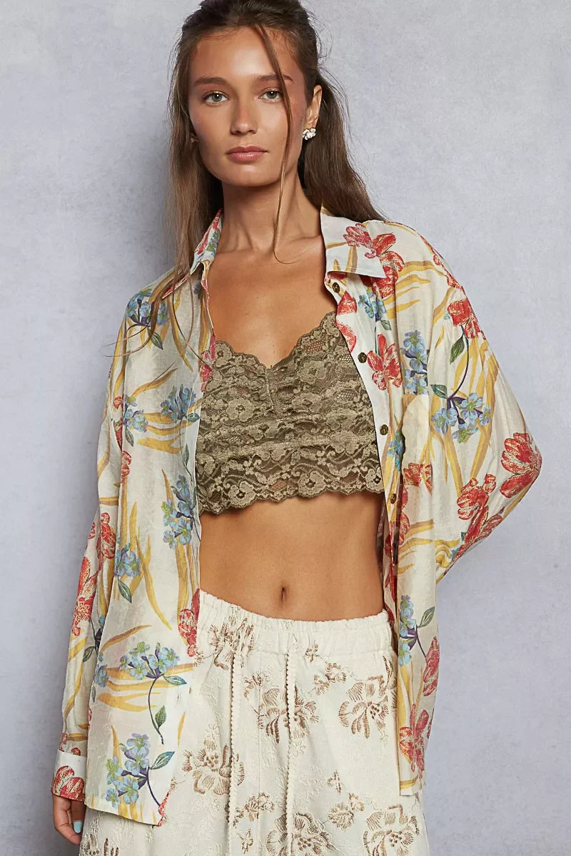 Floral Print Button Down Long Sleeve Shirt