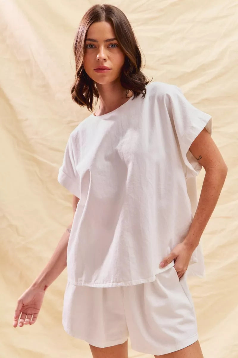 Round Neck Short Sleeve Top and Shorts Set