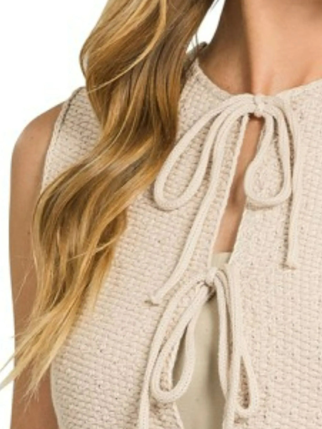 Tie Front Cropped Sweater Vest