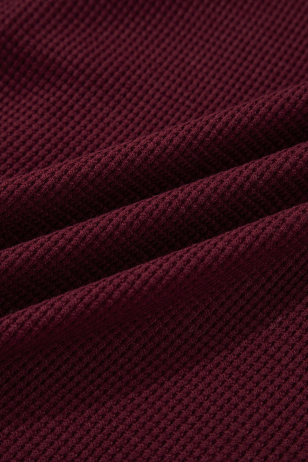 Burgundy Waffle Splicing Zip Up Front Button Hooded Jacket