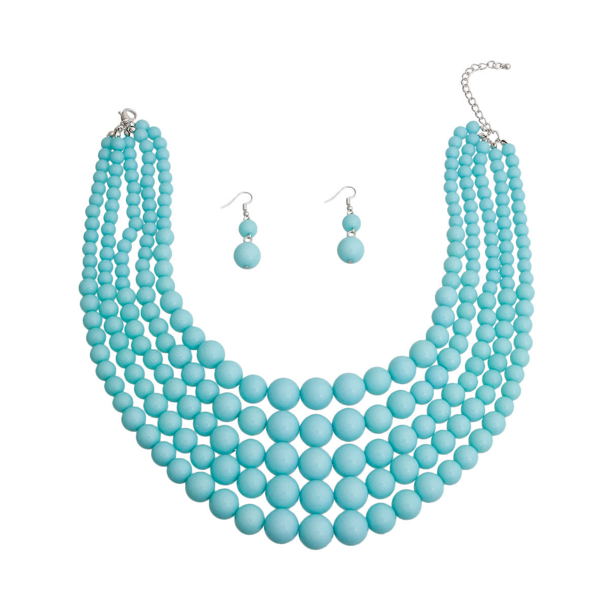 Statement 5 Strand Sea Blue Bead Necklace Stylish Layered Jewelry