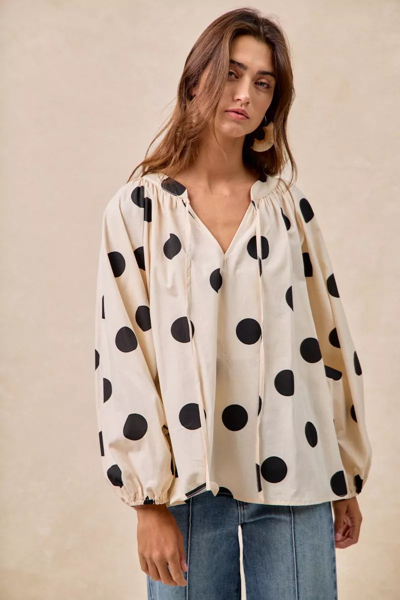 Polka Dot Exaggerated Balloon Sleeves Blouse