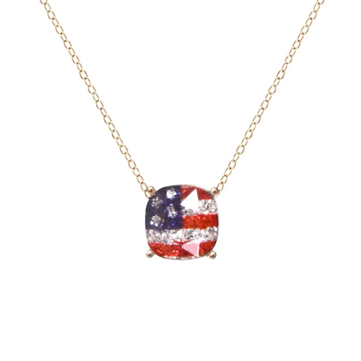 Statement Necklace Gold Glitter American Flag Stylish Jewelry Accessory