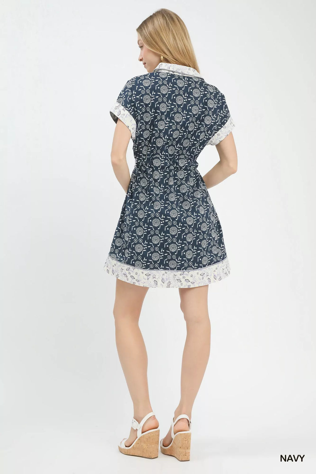 Border Print Belted Shirt Dress