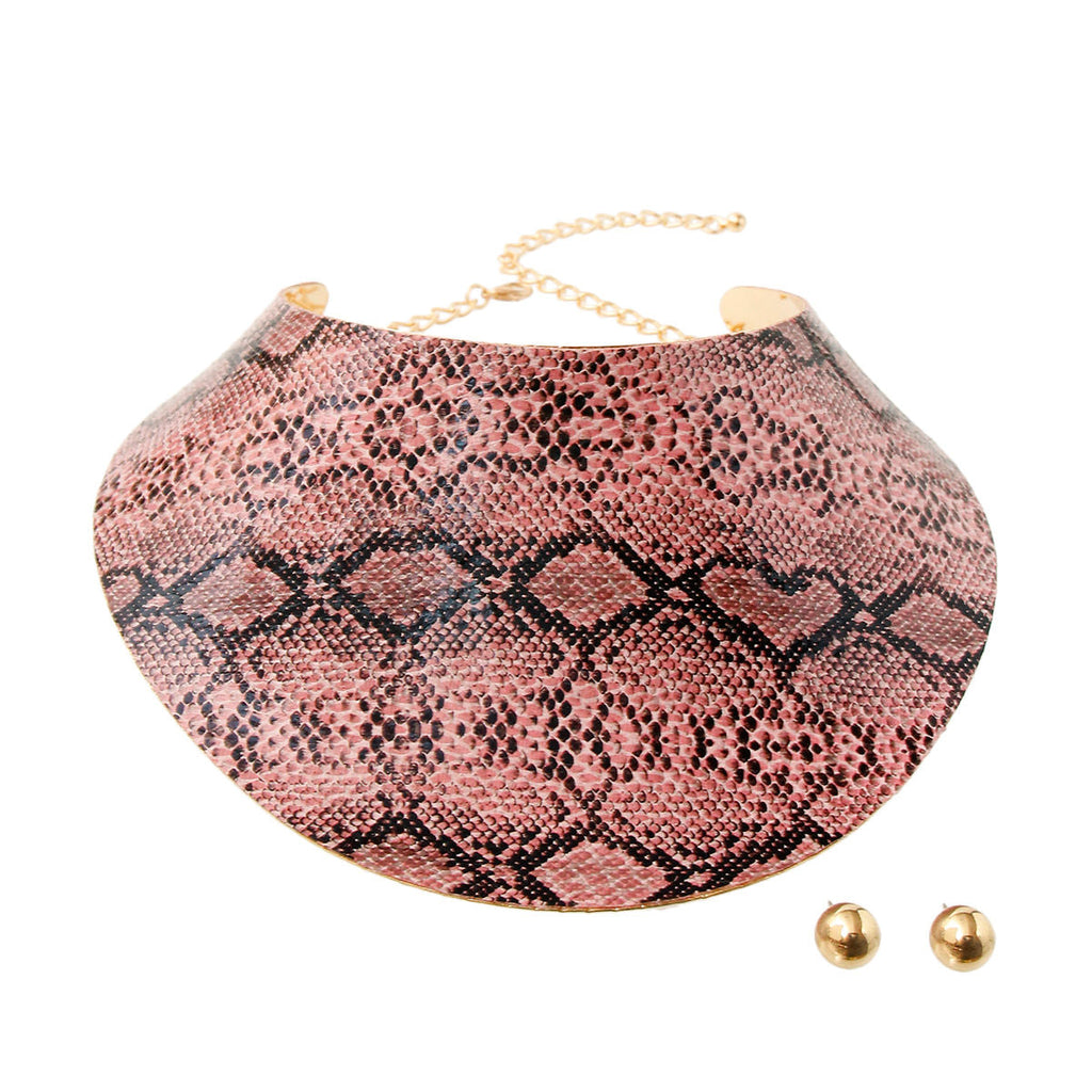 Statement Collar Choker Set Pink Snake Print Trendy Fashion Jewelry