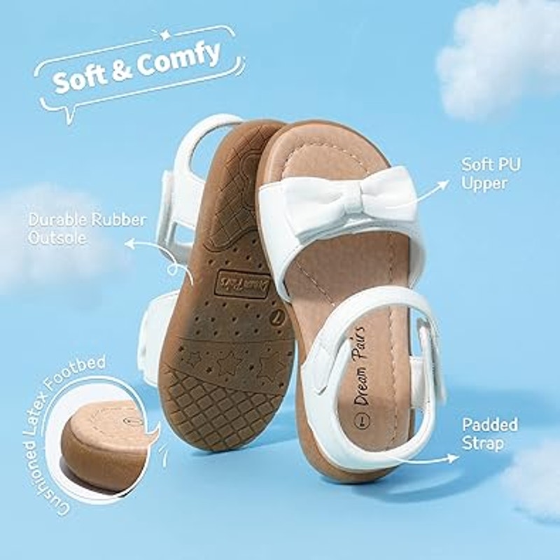 Dream Pairs Toddler Girls Size 8 White Adjustable Hook & Loop Bow Sandals Shoes