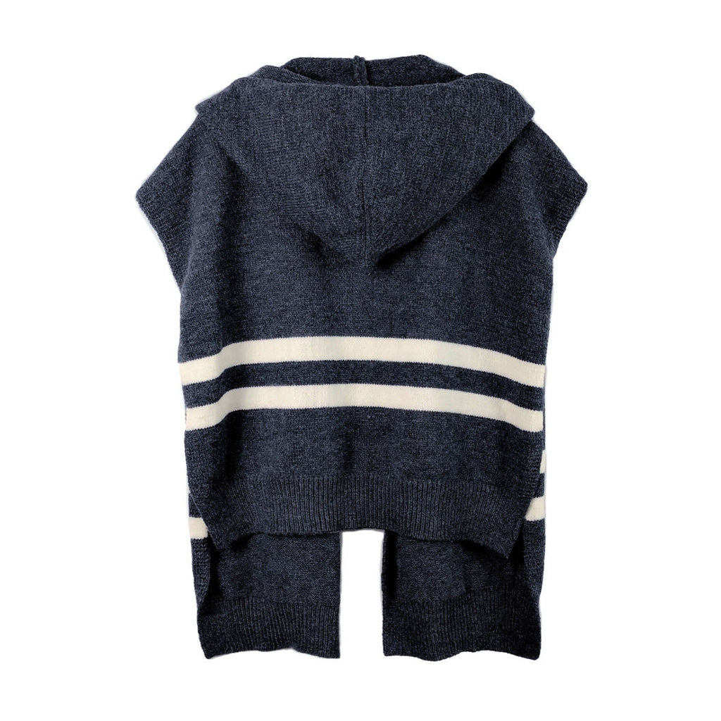 Women’s Blue Hooded Stripe Knit Kimono Casual Stylish Layered Top