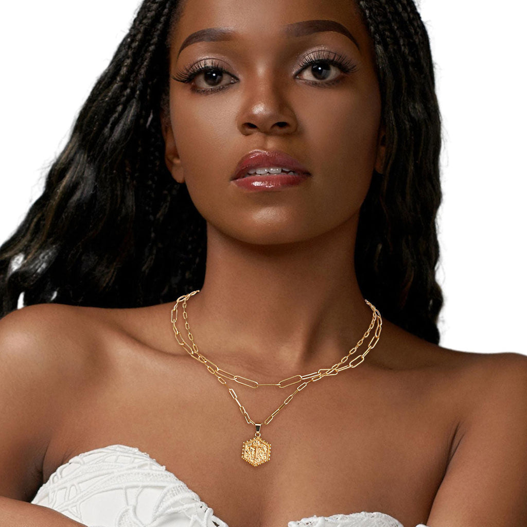 Initial T Hexagon Charm Necklace Stylish Fashion Jewelry Accessory
