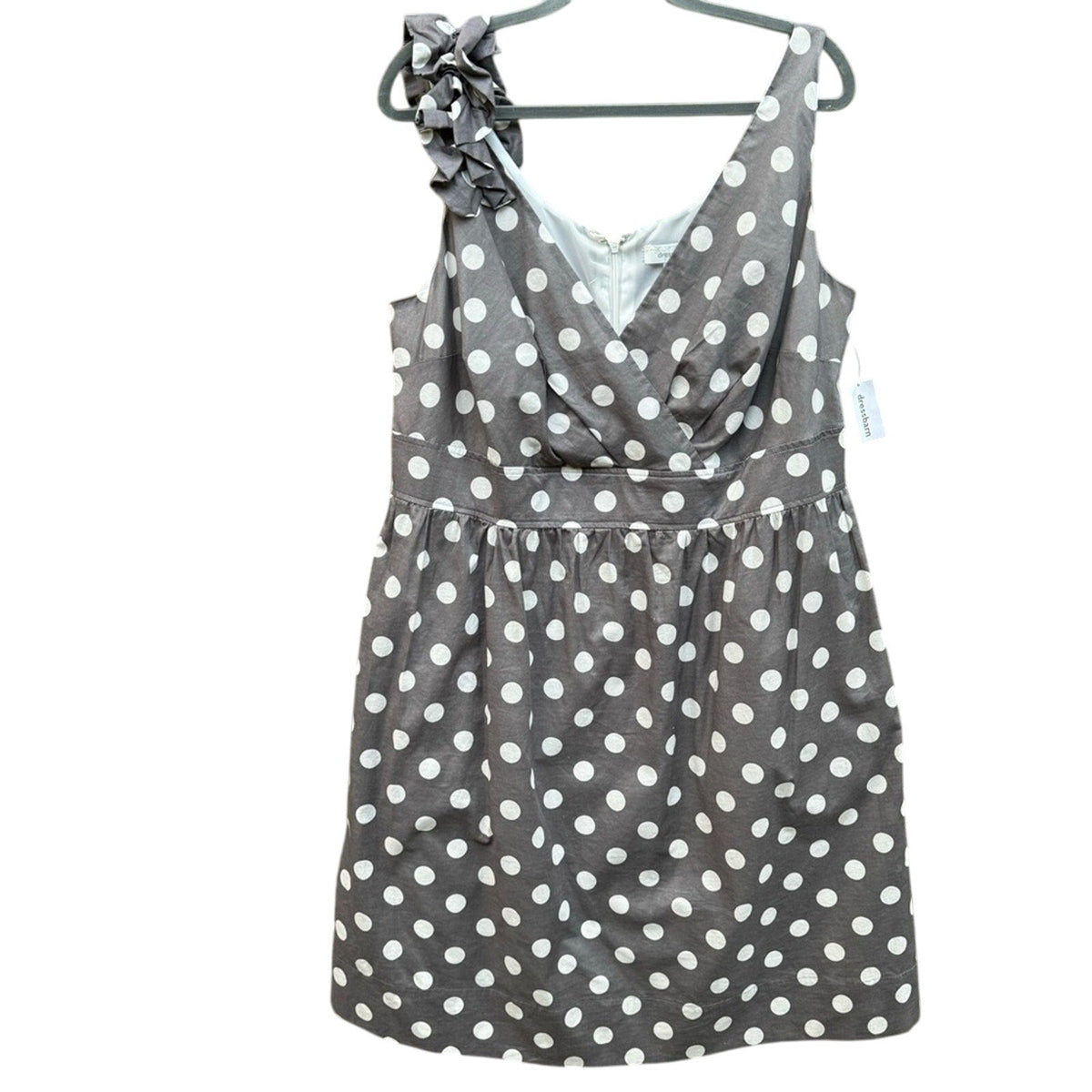 Dress Barn Women Size 14 Polka Dot Lined V Neck Thin Strap A Line Dress