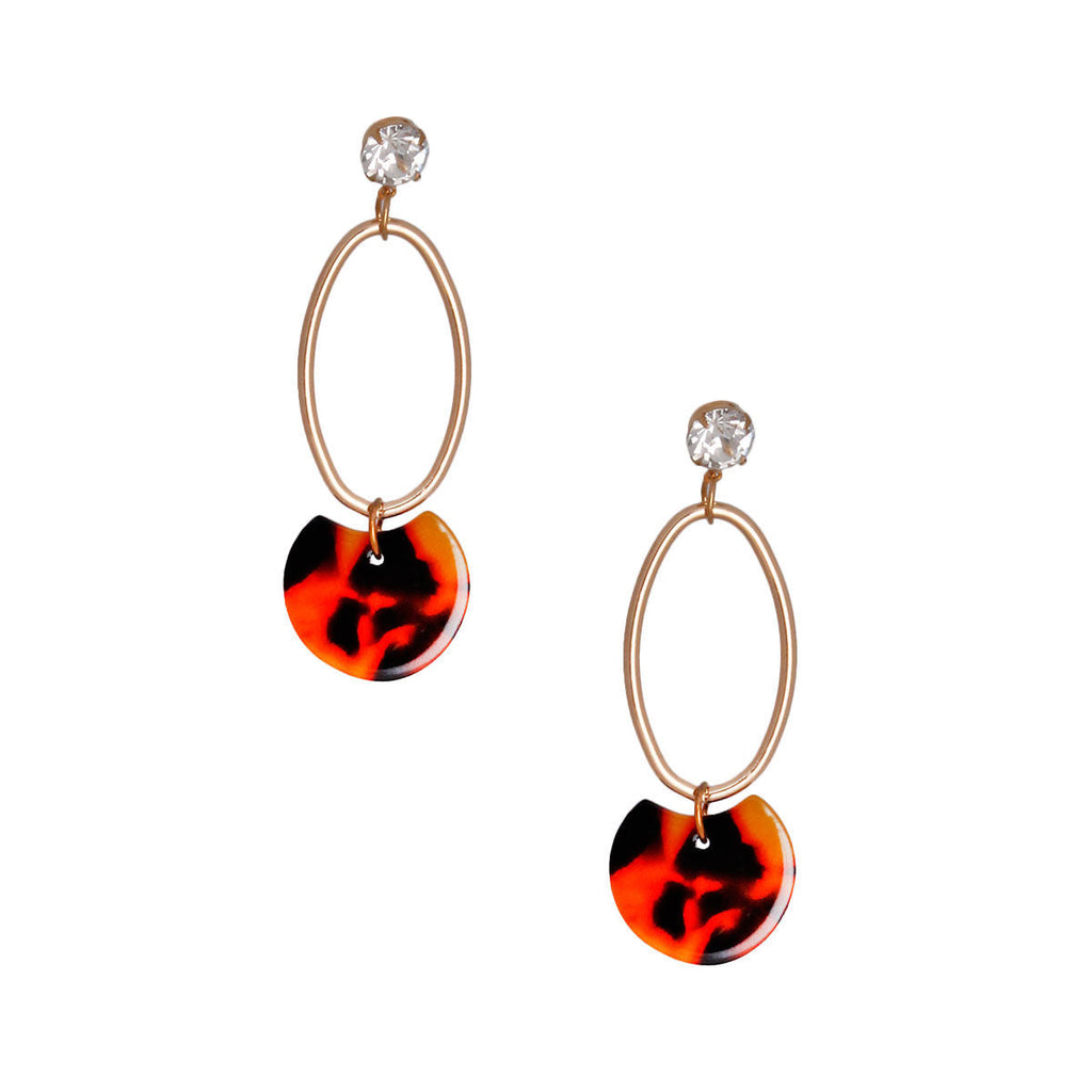 Oval Tortoiseshell Rhinestone Statement Earrings Stylish Chic Jewelry