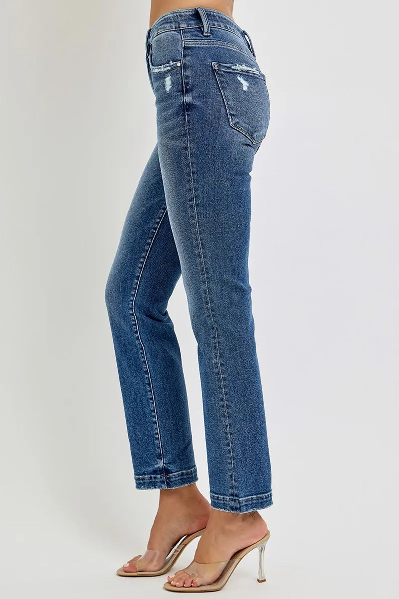 Full Size Tummy Control Elastic Band Mid Rise Straight Jeans Plus Size
