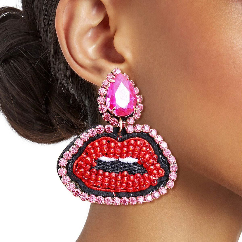 Statement Pink Teardrop Lips Earrings Trendy Fashion Jewelry