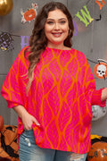 Rose Leafy Printed Smocked Lantern Sleeve Plus Size Blouse