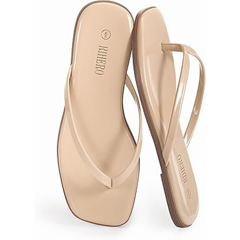 New Rihero Womens Size 7.5 Tan Low Heel Slide On Flip Flops Sandals Shoes